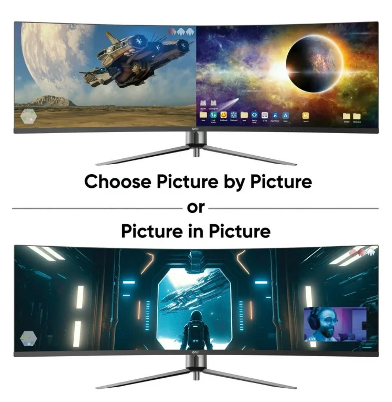 onn 49" 3840 x 1080p Curved Dual FHD Gaming Monitor