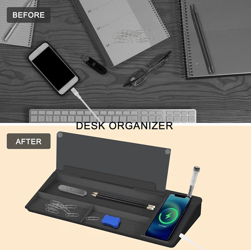 Desktop Glass Whiteboard with Wireless Charger Station