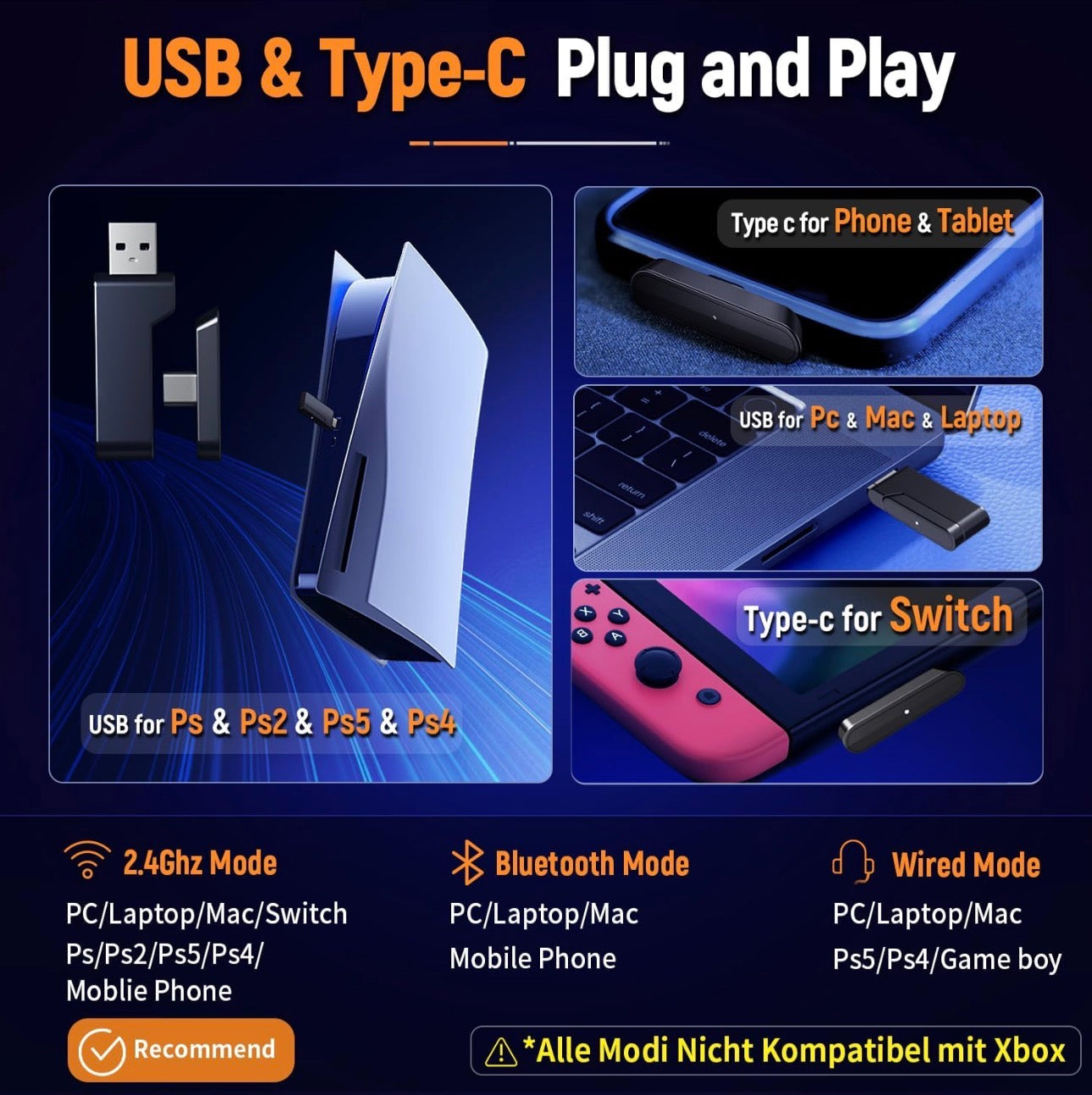 2.4GHz Wireless Gaming Headset for PC, Ps5, Ps4