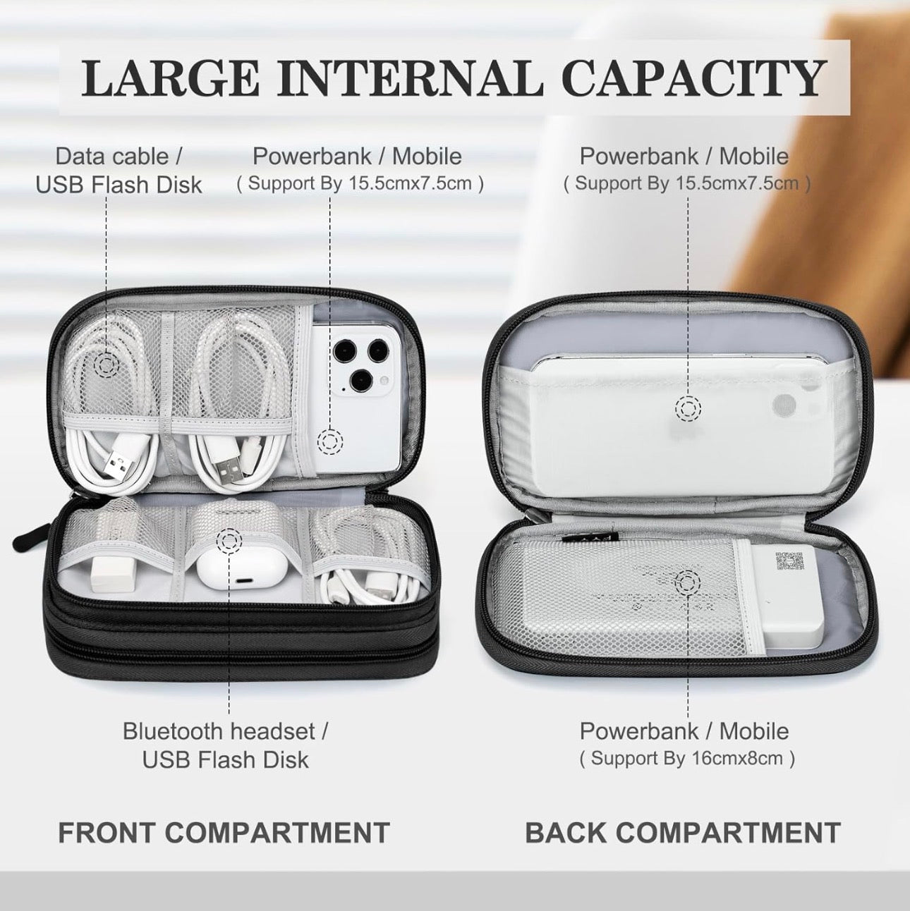 Travel Cable Organizer Pouch Electronic Accessories Carry Case Portable Waterproof Double Layers All-in-One Storage Bag for Cord, Charger, Phone, Earphone