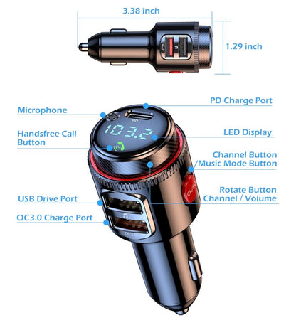 LIHAN Bluetooth 5.4 Car FM Transmitter