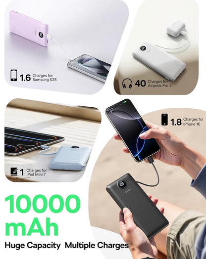 All in One Travel Portable Charger with Built-in AC Plug & Cables
