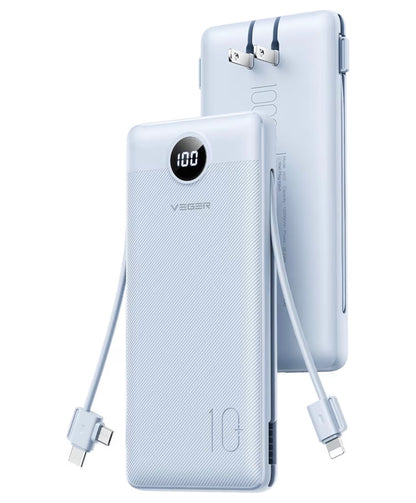 All in One Travel Portable Charger with Built-in AC Plug & Cables