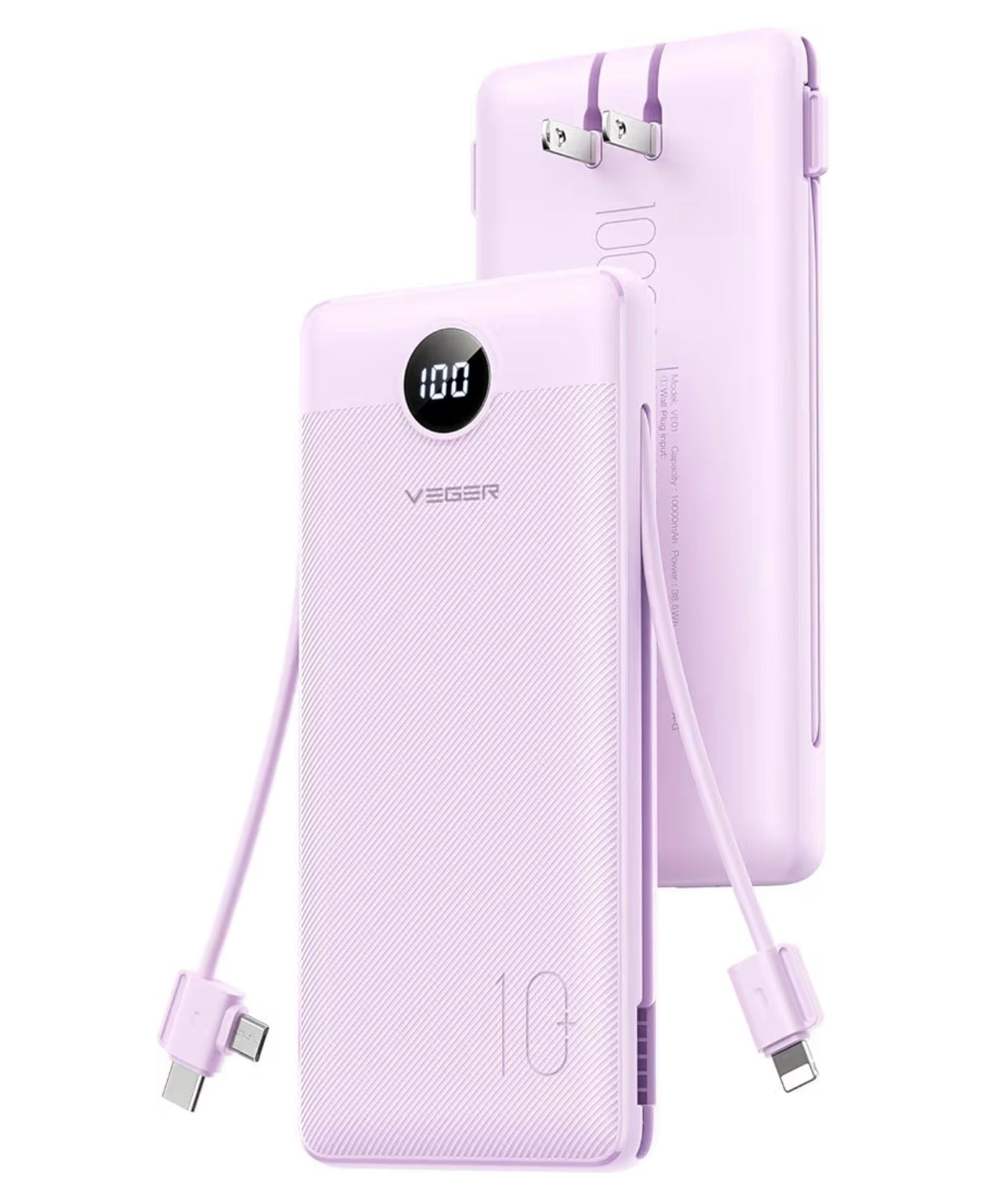 All in One Travel Portable Charger with Built-in AC Plug & Cables