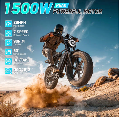 TST Electric Bike for Adults 1500W Peak 20"