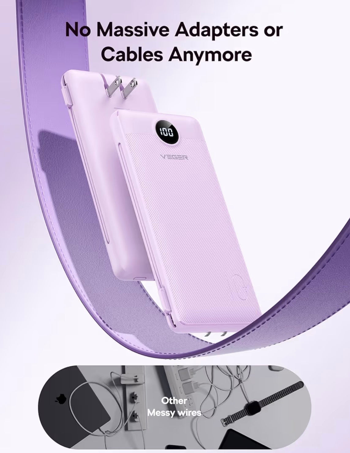 All in One Travel Portable Charger with Built-in AC Plug & Cables
