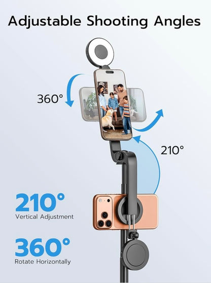 Magnetic Selfie Stick Tripod with Light & Remote, Phone Tripod with Magnetic Holder for Magsafe