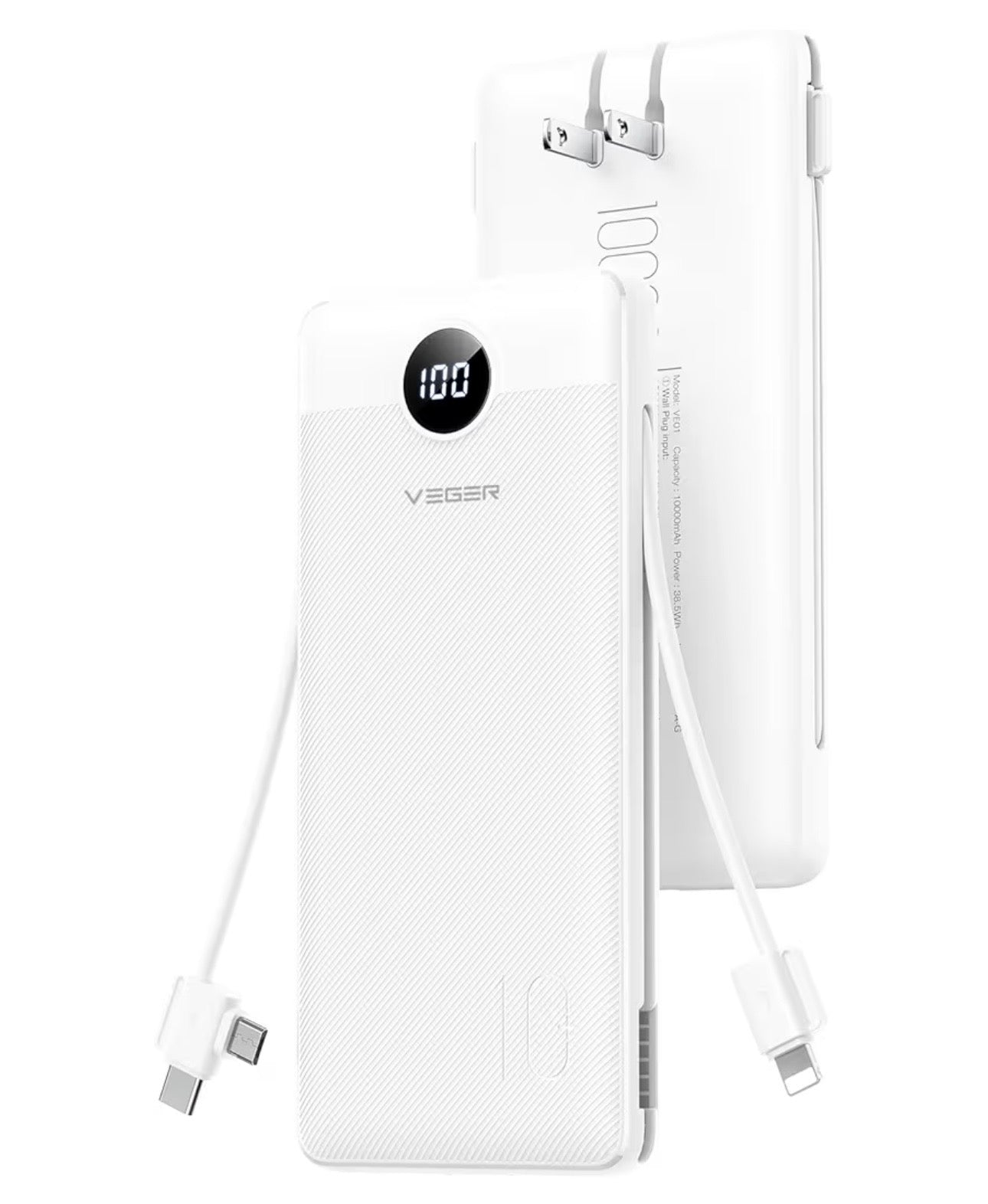 All in One Travel Portable Charger with Built-in AC Plug & Cables