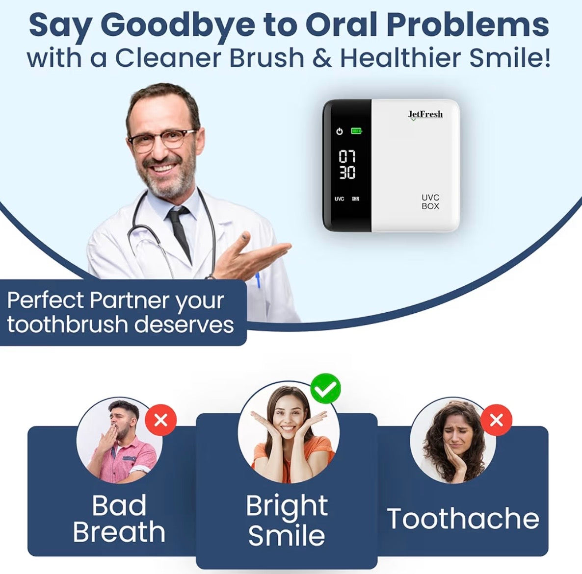 UV Toothbrush Sanitizer Holder & Cleaner with LED Clock Display & Hot Air Drying