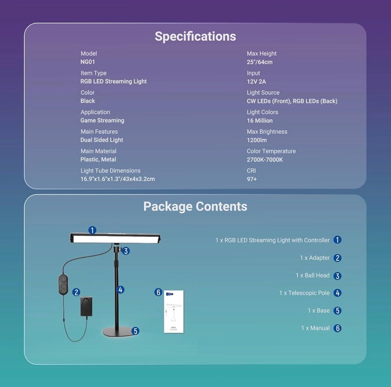 Dual Sided RGB LED Streaming Key Light