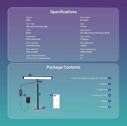 Dual Sided RGB LED Streaming Key Light