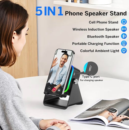 Wireless Induction Speaker 5-in-1 Bluetooth Speaker with Phone Stand