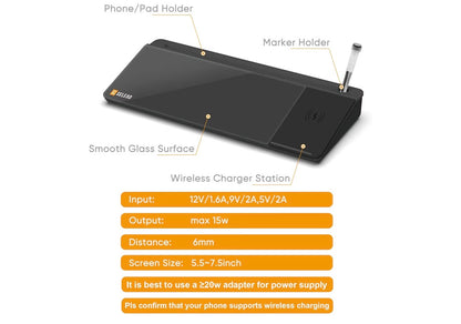 Desktop Glass Whiteboard with Wireless Charger Station