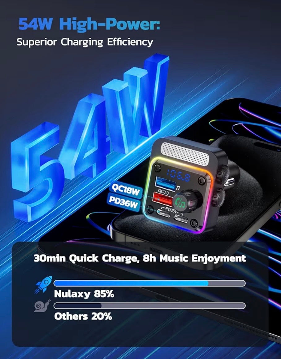 Nulaxy 54W Bluetooth 5.3 Car Adapter Charger 4-Port Fast Charging