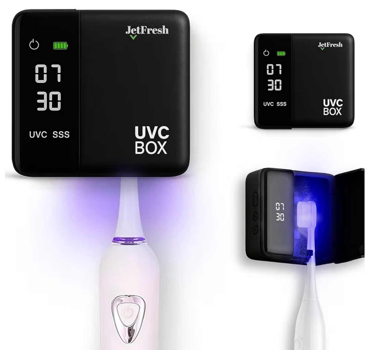 UV Toothbrush Sanitizer Holder & Cleaner with LED Clock Display & Hot Air Drying