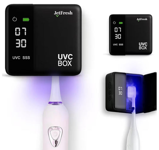 UV Toothbrush Sanitizer Holder & Cleaner with LED Clock Display & Hot Air Drying