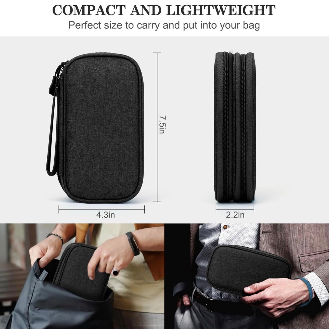 Travel Cable Organizer Pouch Electronic Accessories Carry Case Portable Waterproof Double Layers All-in-One Storage Bag for Cord, Charger, Phone, Earphone