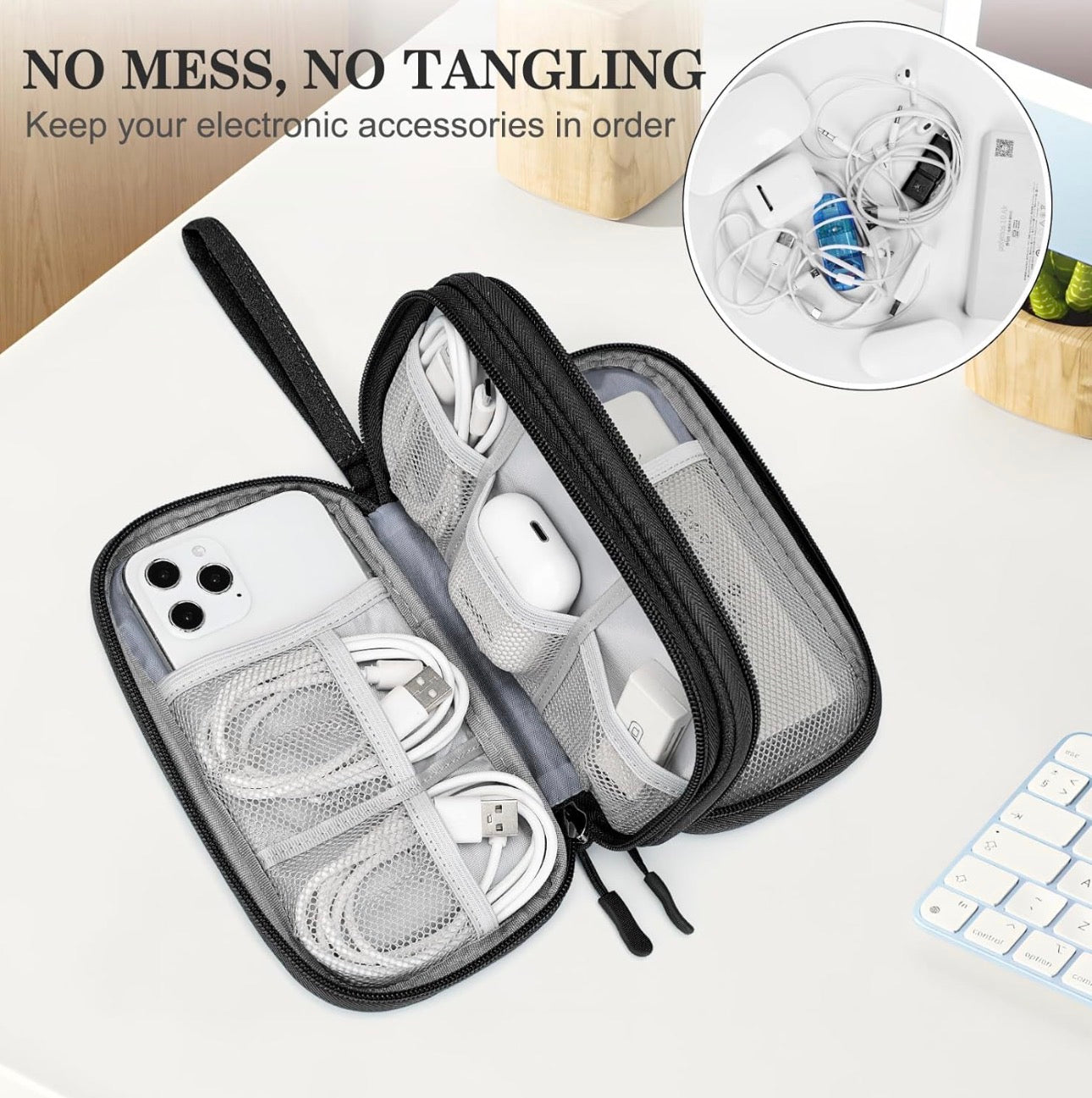 Travel Cable Organizer Pouch Electronic Accessories Carry Case Portable Waterproof Double Layers All-in-One Storage Bag for Cord, Charger, Phone, Earphone