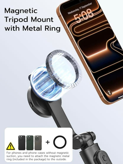 Magnetic Selfie Stick Tripod with Light & Remote, Phone Tripod with Magnetic Holder for Magsafe