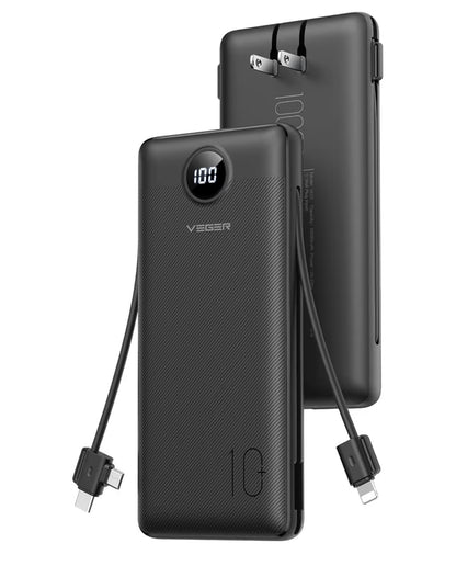 All in One Travel Portable Charger with Built-in AC Plug & Cables