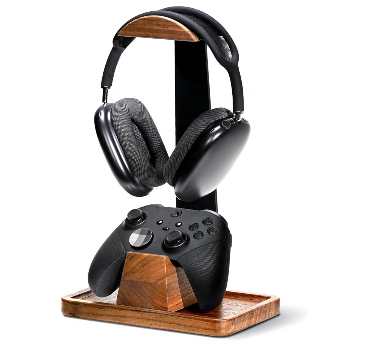 Walnut Wood Headphone Stand with Storage Base