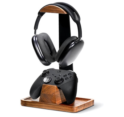 Walnut Wood Headphone Stand with Storage Base