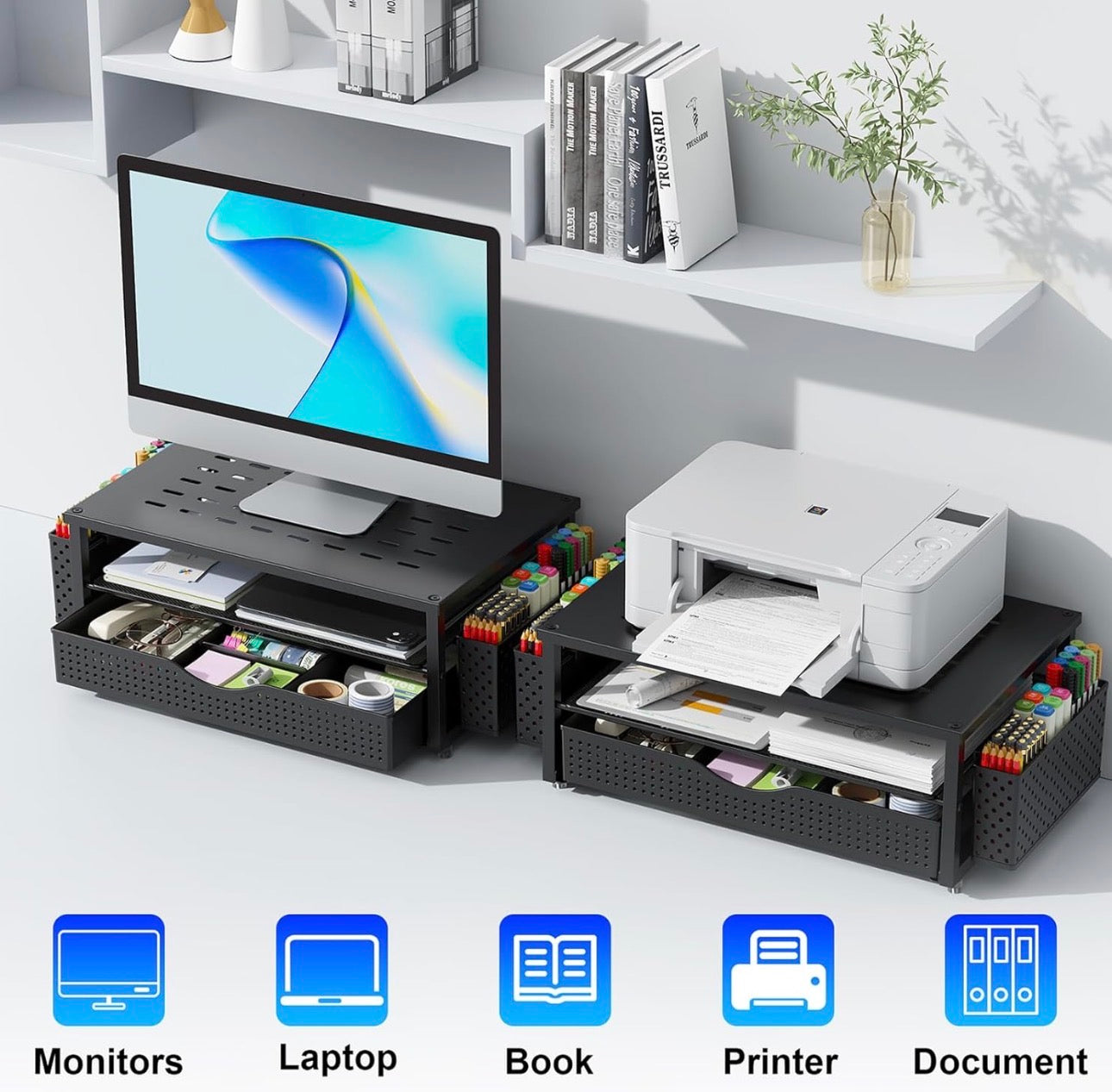 Desk Organizers and Accessories, Monitor Stand with Drawer