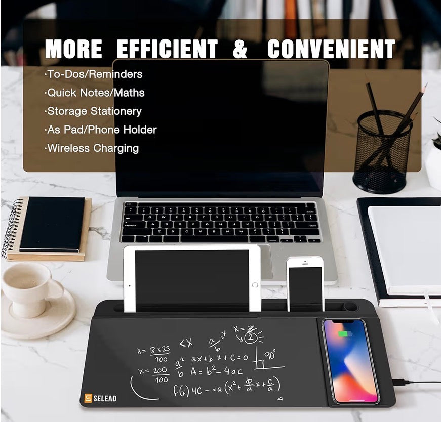 Desktop Glass Whiteboard with Wireless Charger Station