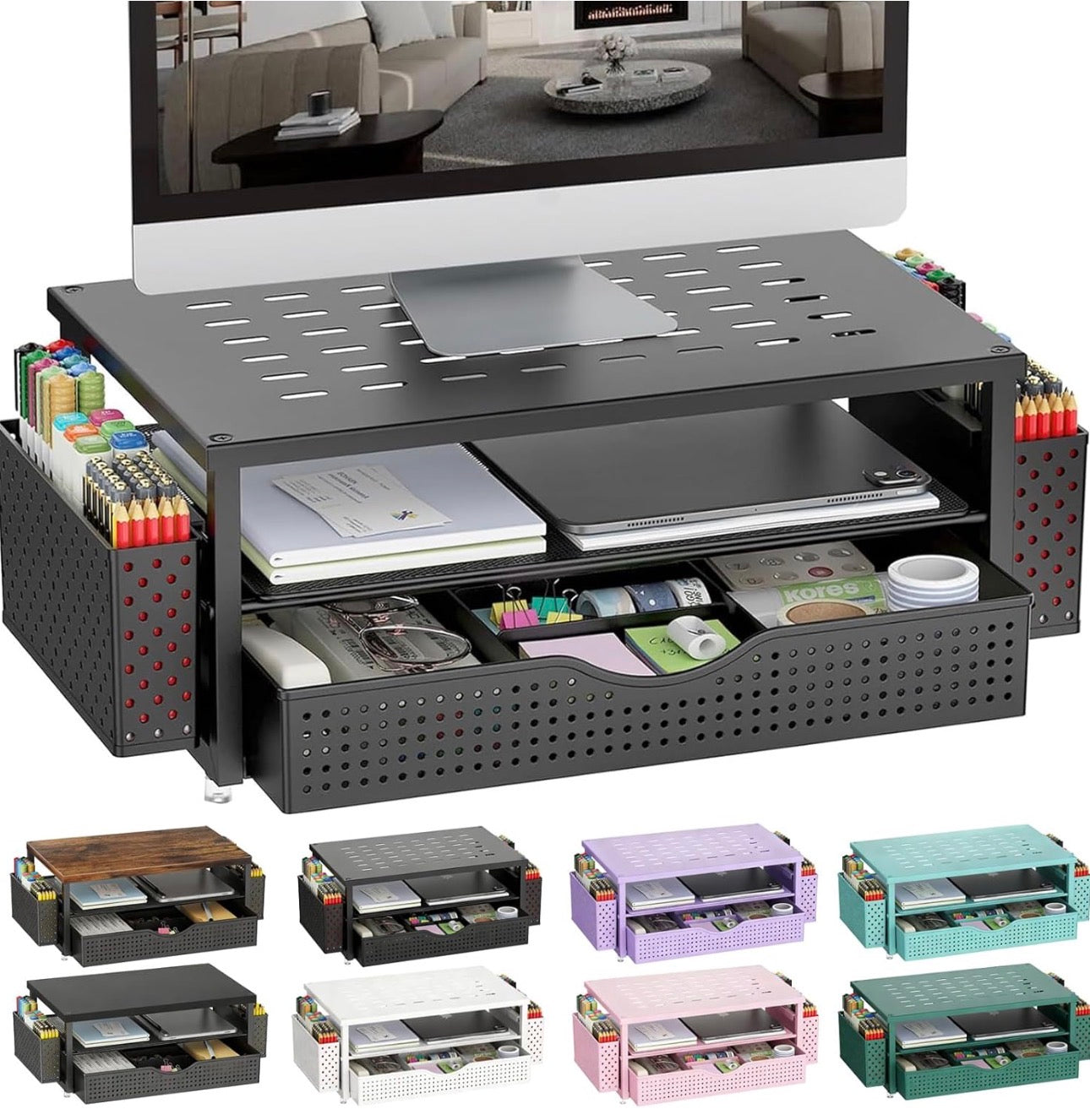 Desk Organizers and Accessories, Monitor Stand with Drawer