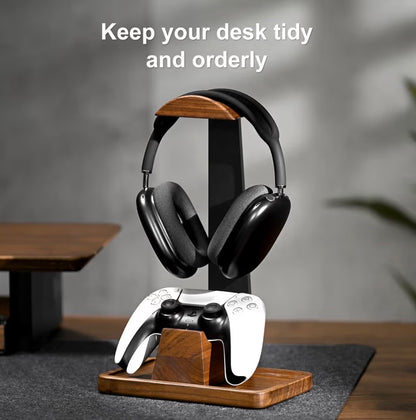Walnut Wood Headphone Stand with Storage Base