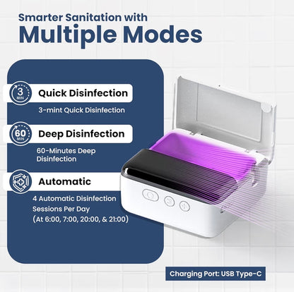 UV Toothbrush Sanitizer Holder & Cleaner with LED Clock Display & Hot Air Drying