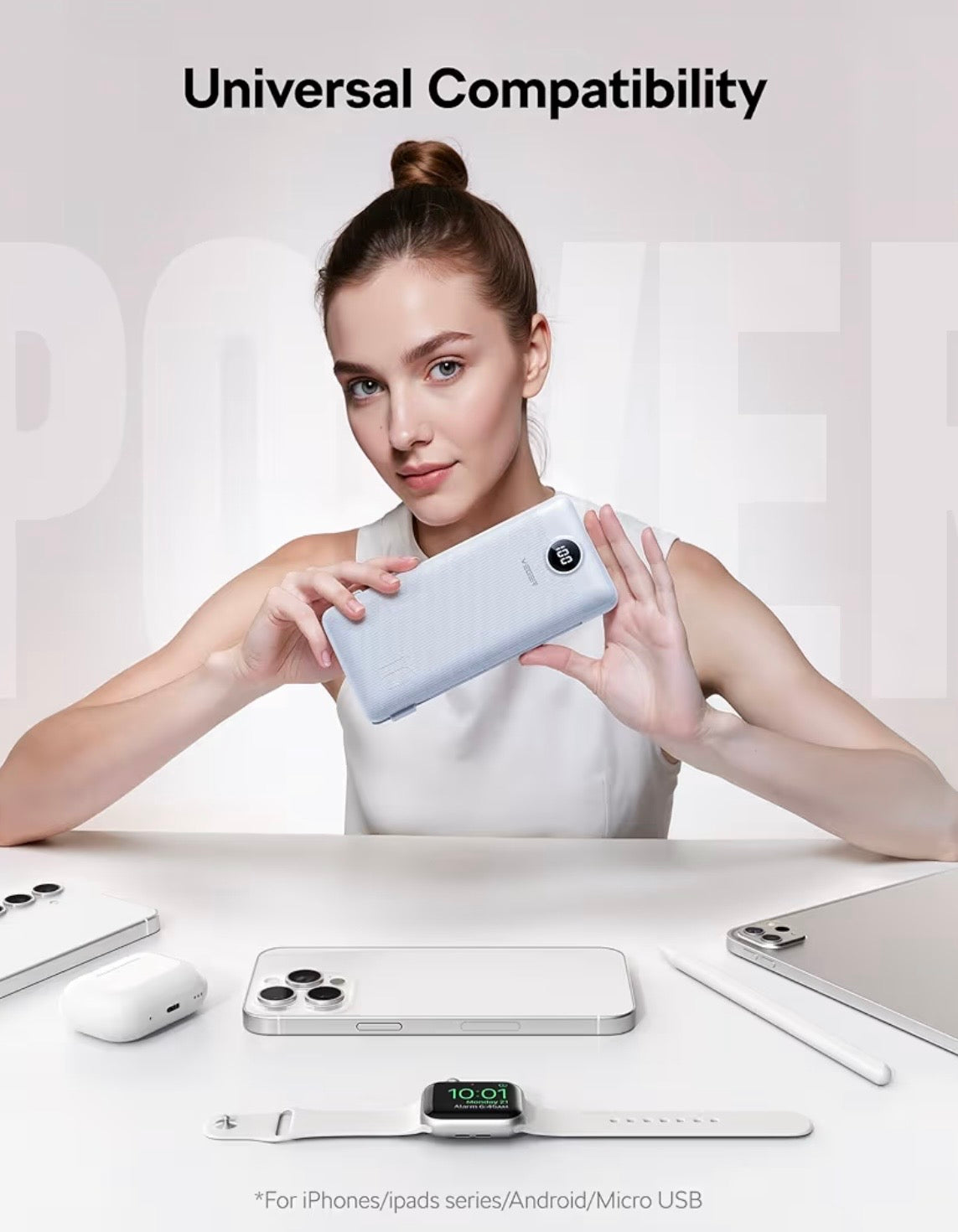 All in One Travel Portable Charger with Built-in AC Plug & Cables
