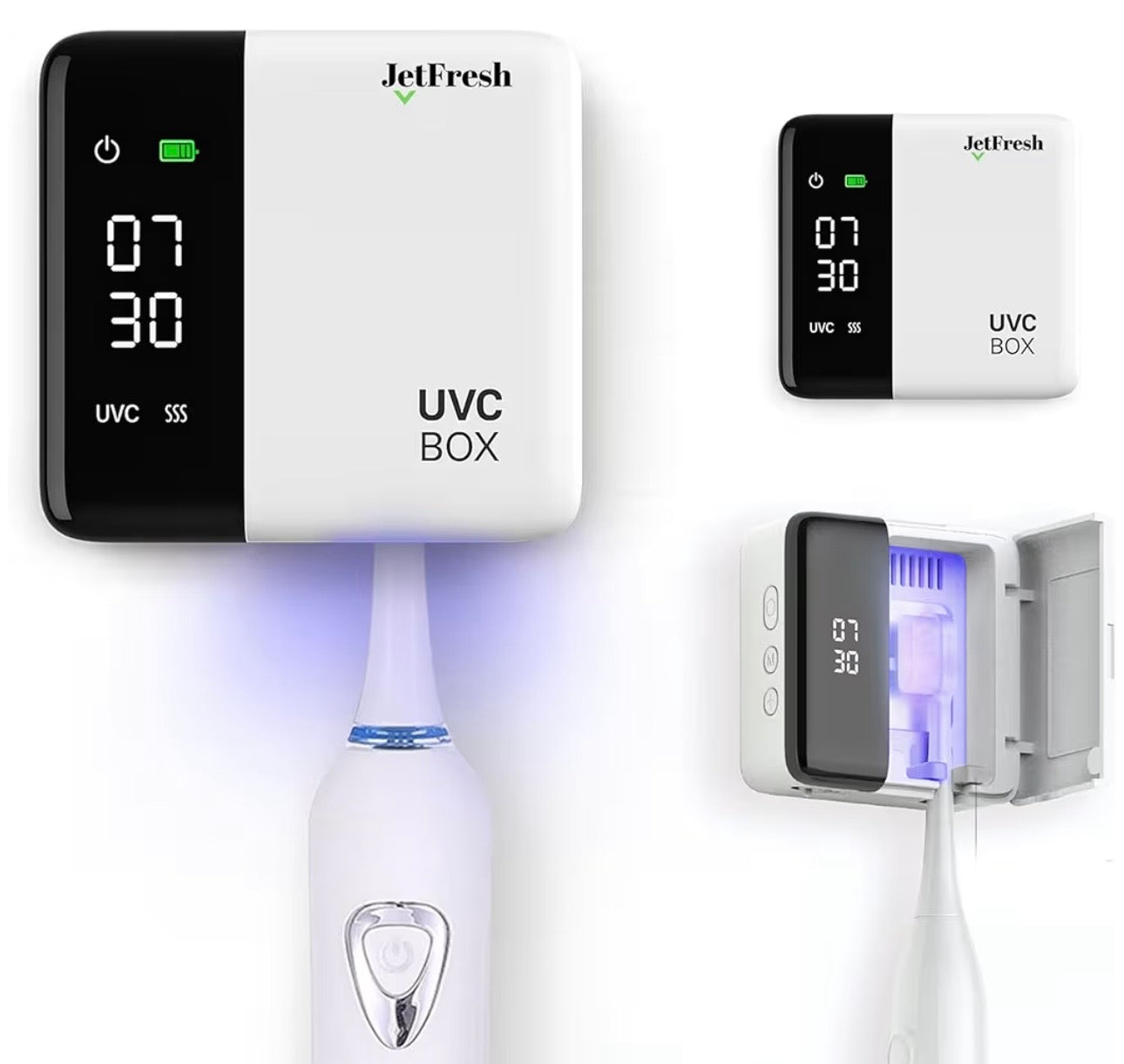 UV Toothbrush Sanitizer Holder & Cleaner with LED Clock Display & Hot Air Drying