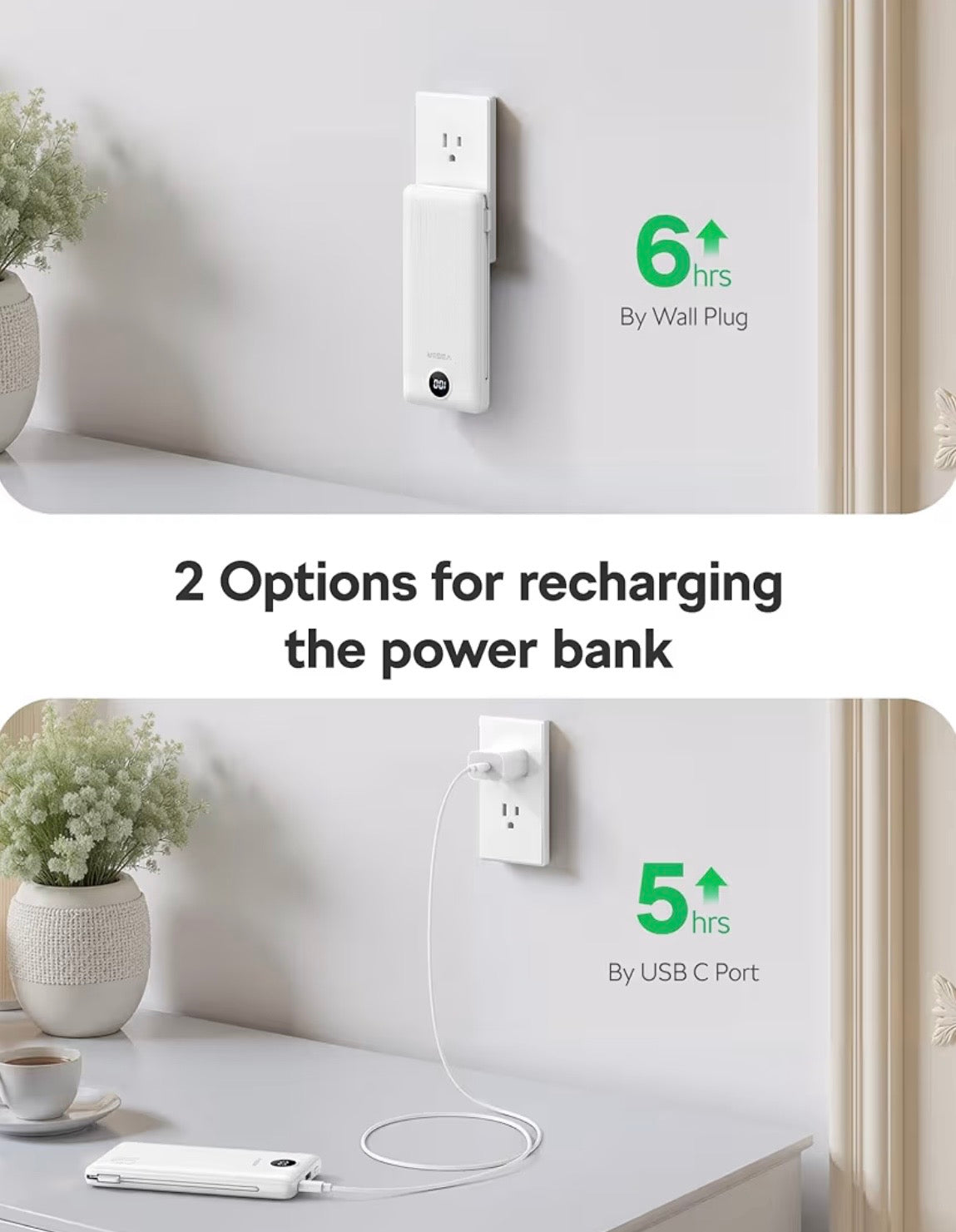 All in One Travel Portable Charger with Built-in AC Plug & Cables