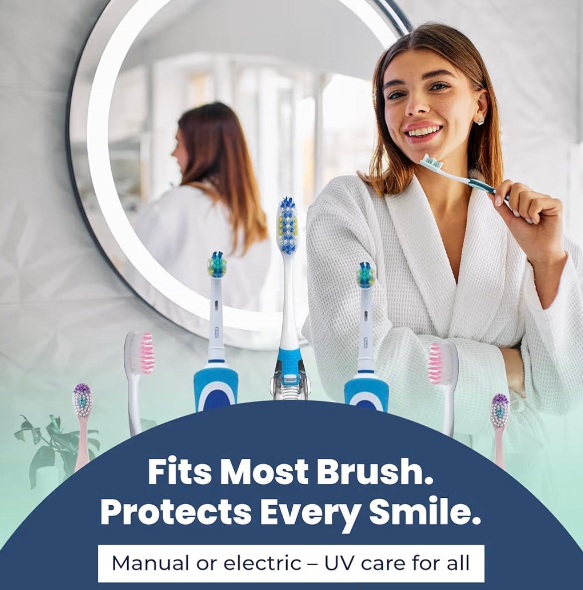 UV Toothbrush Sanitizer Holder & Cleaner with LED Clock Display & Hot Air Drying