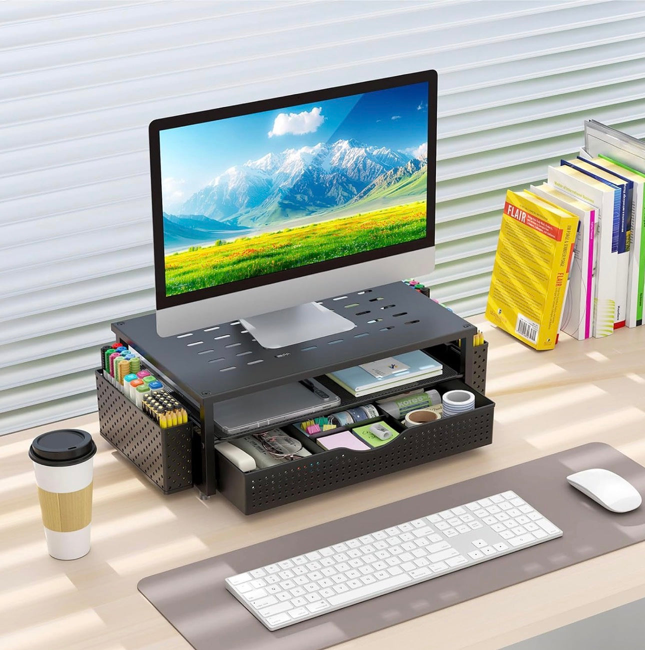 Desk Organizers and Accessories, Monitor Stand with Drawer