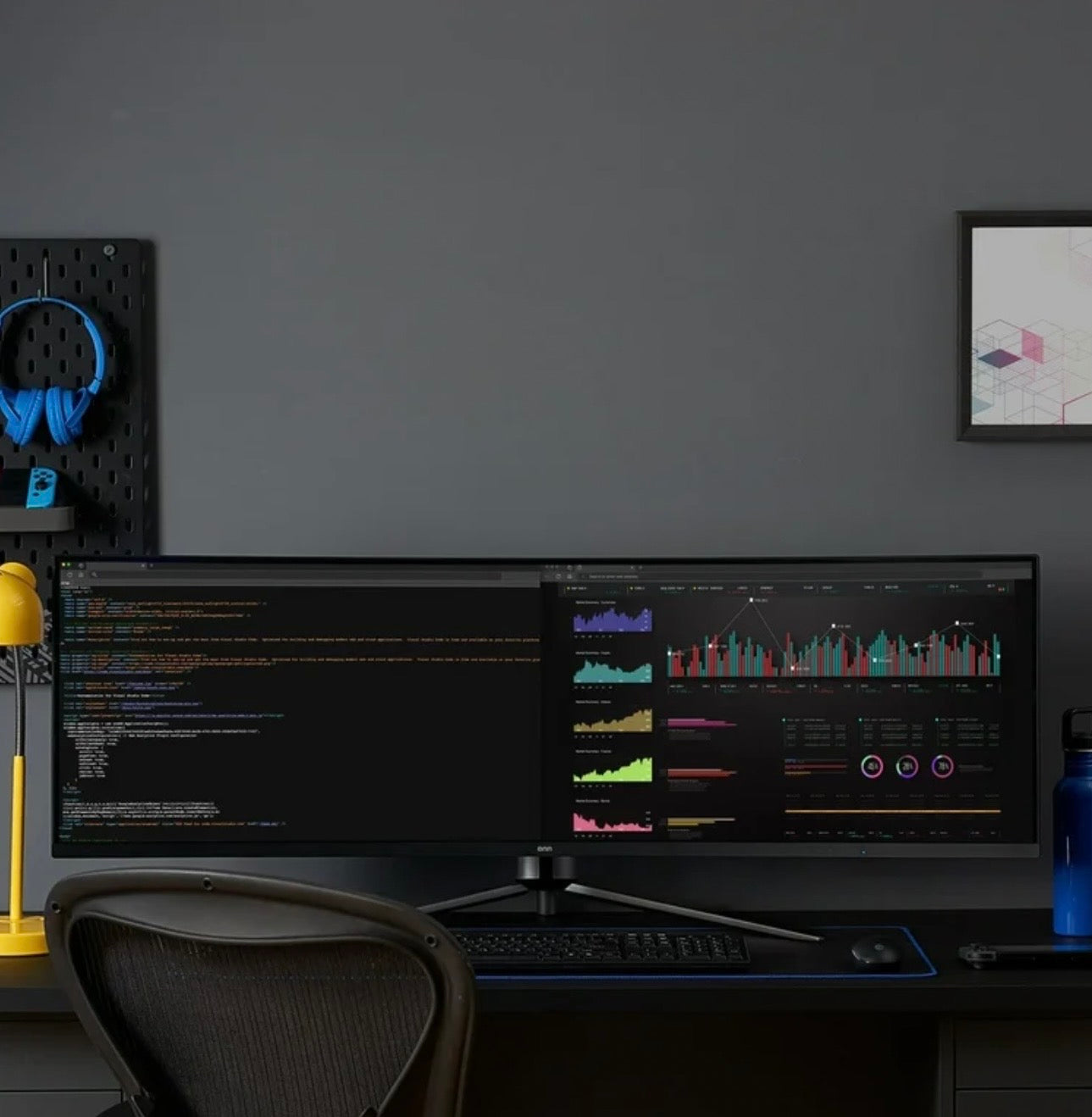 onn 49" 3840 x 1080p Curved Dual FHD Gaming Monitor