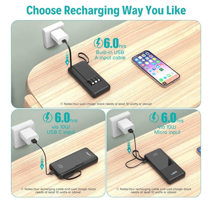 Portable Charger with Built in Cables