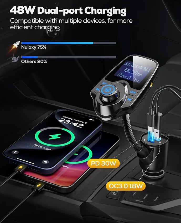48W Bluetooth 5.4 Car FM Transmitter