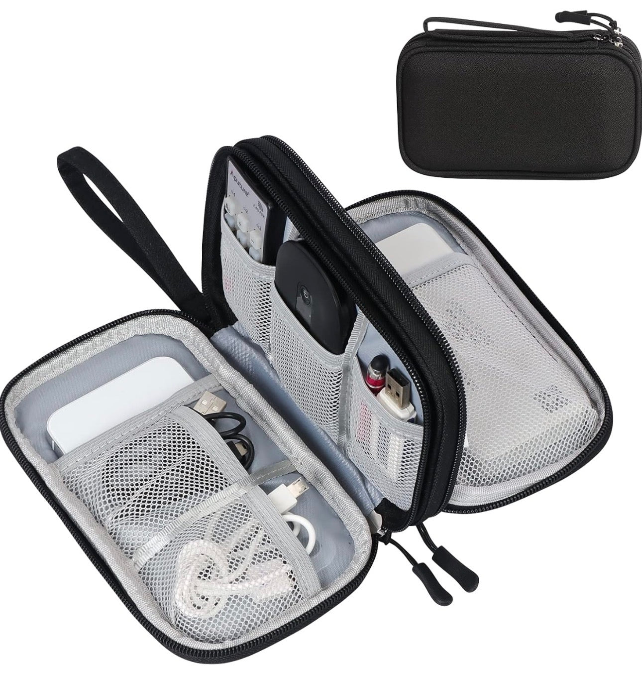 Travel Cable Organizer Pouch Electronic Accessories Carry Case Portable Waterproof Double Layers All-in-One Storage Bag for Cord, Charger, Phone, Earphone